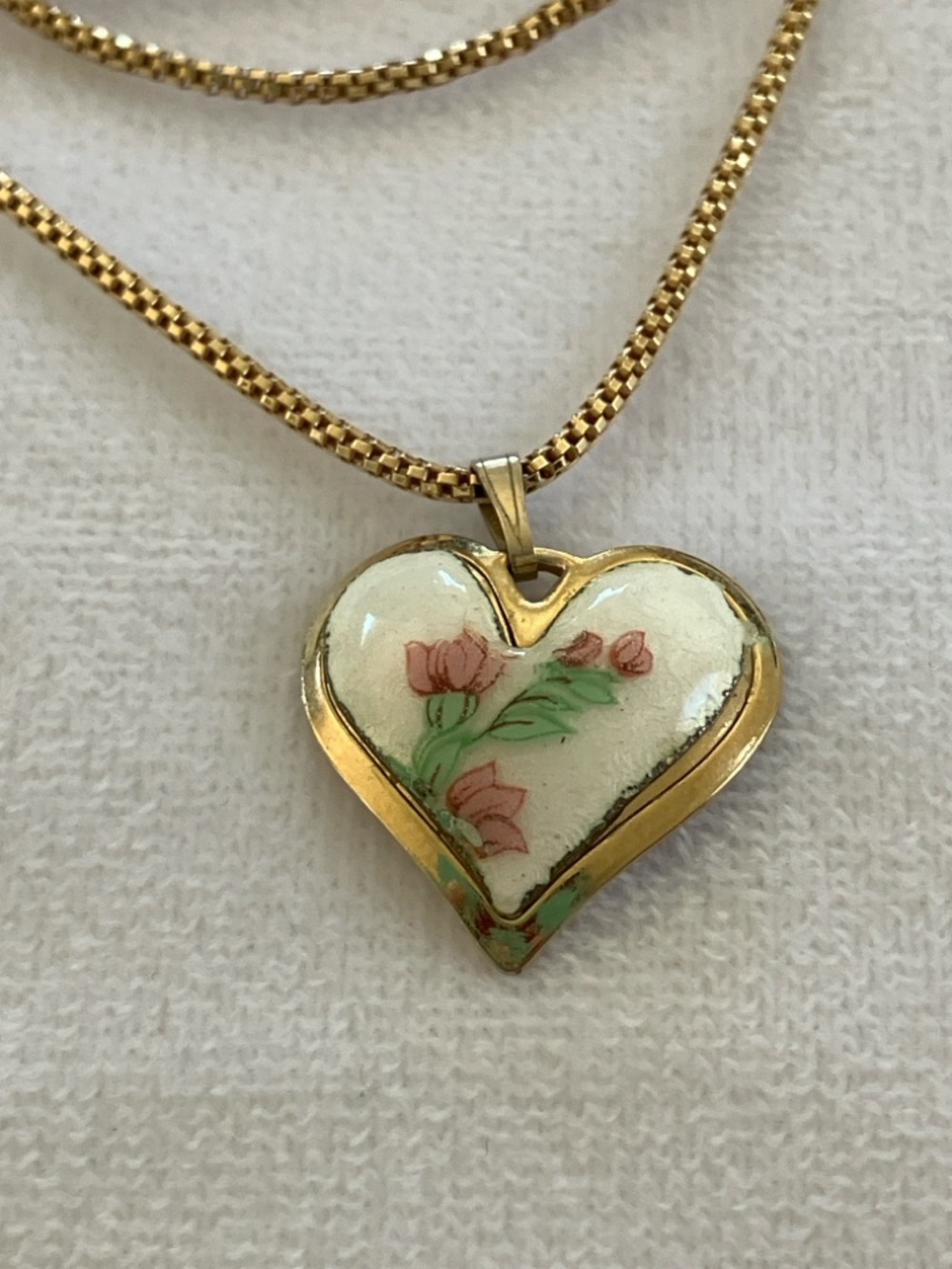 Vintage guilloche enamel pendant with gold filled chain